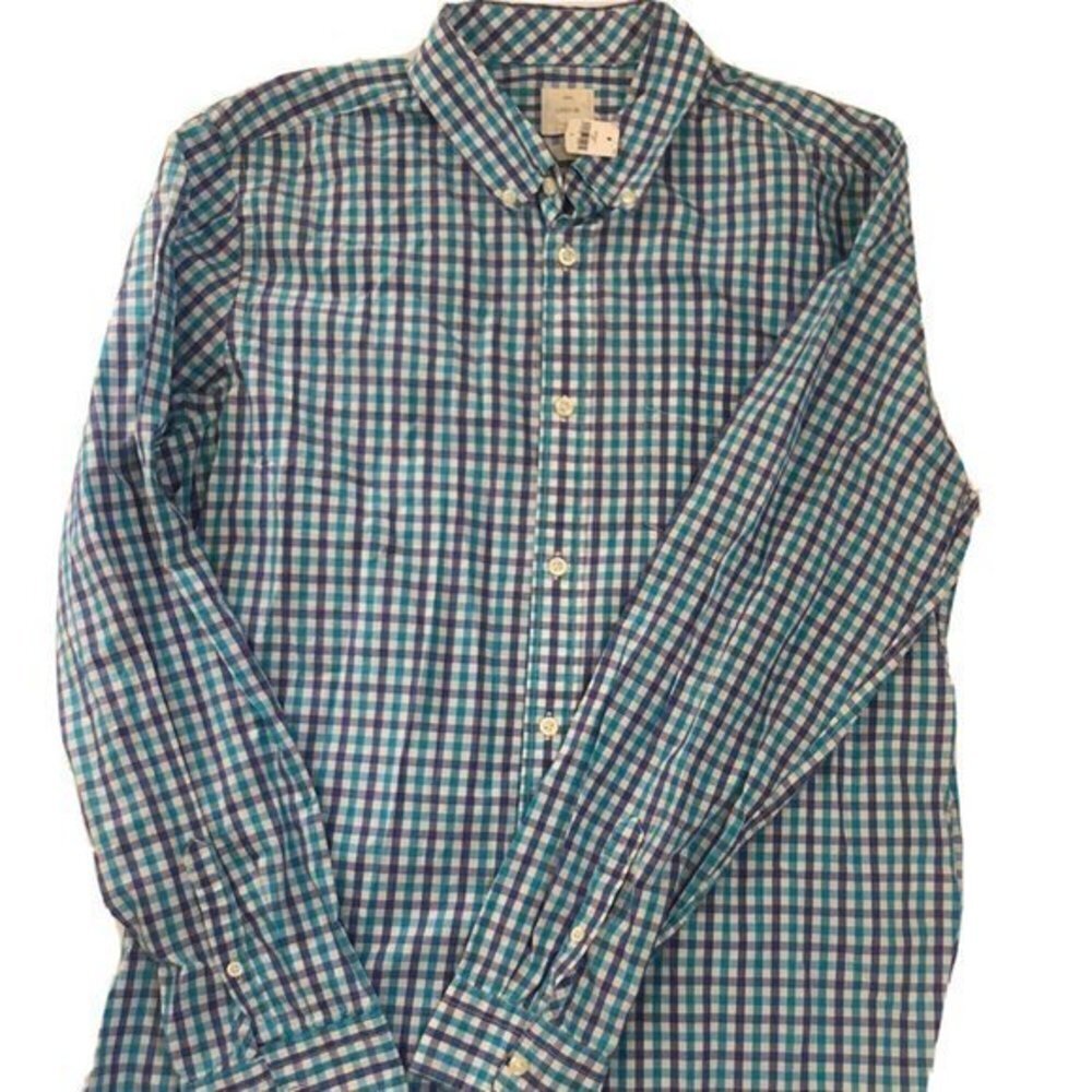 Gap Mens Shirt Large Slim Fit Cotton Blue Gingham - Picture 2 of 14